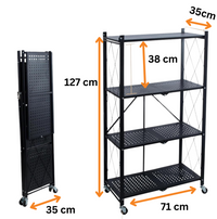 Étagère de Rangement Pliable en Métal – 4 Niveaux Robustes avec Roulettes 6
