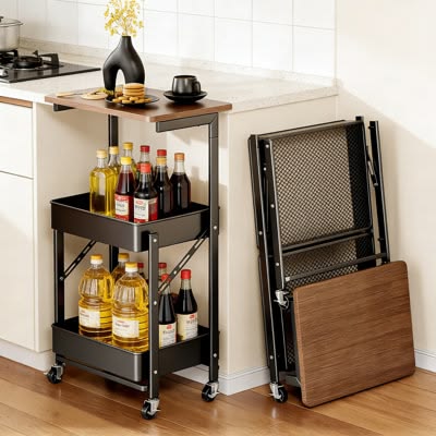 Chariot de Rangement Mobile 3 Niveaux Noir – Cuisine & Salle de Bain