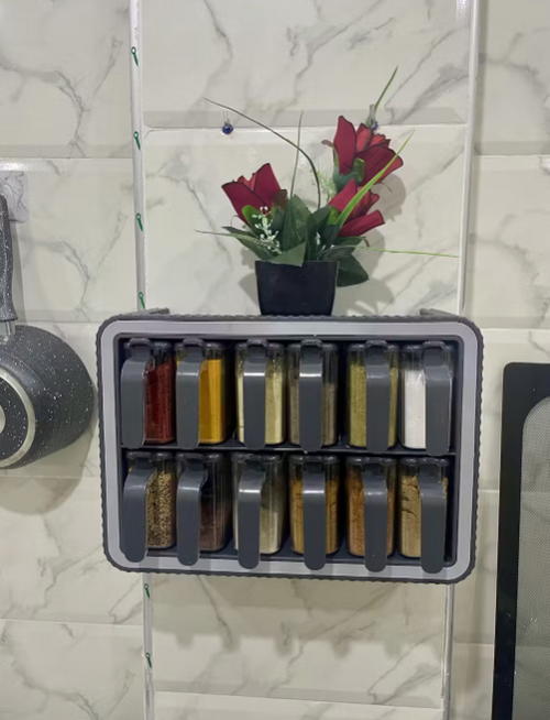 🔥 Support à Épices Multifonction 12 Pots – Installation Sans Perçage