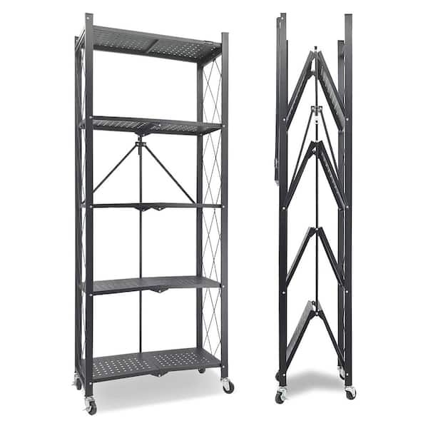 Étagère de Cuisine 5 Niveaux sur Roulettes – Rangement Pliable Noir