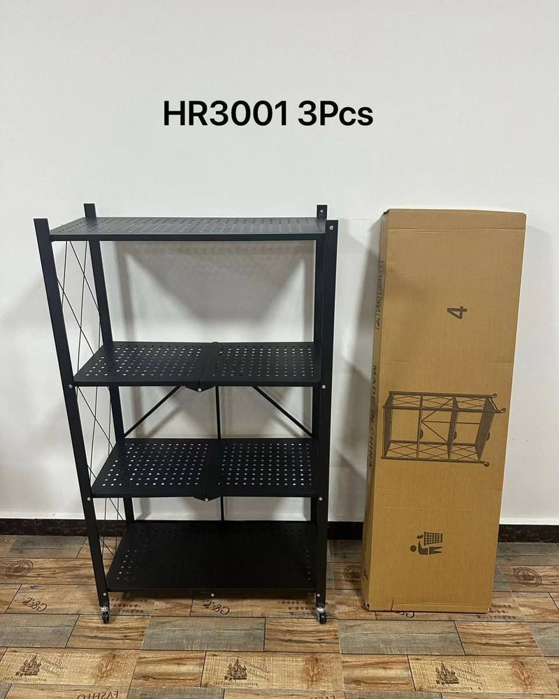 Étagère de Rangement Pliable en Métal – 4 Niveaux Robustes avec Roulettes