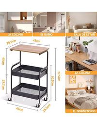 Chariot de Rangement Mobile 3 Niveaux Noir – Cuisine & Salle de Bain 2